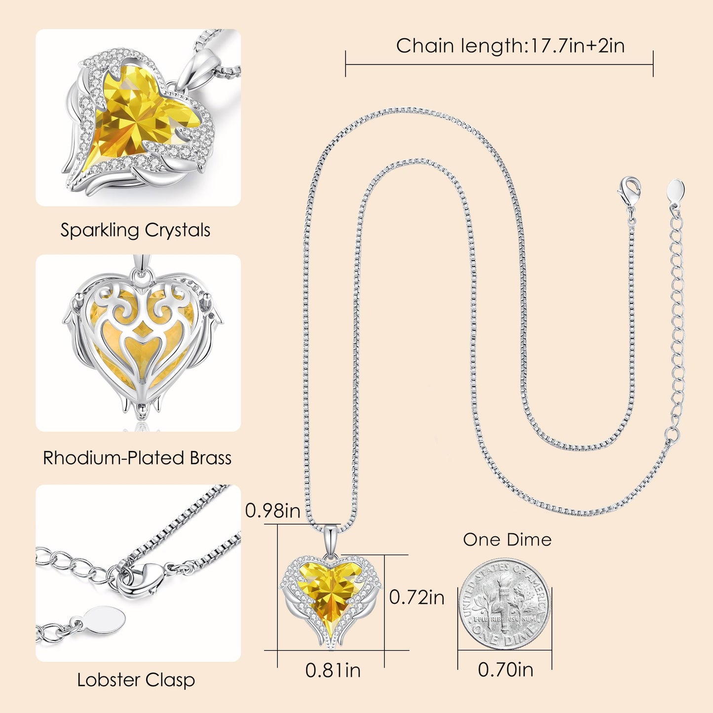 CDE Angel Wings Heart Birthstone Pendant Necklace Gift for Women
