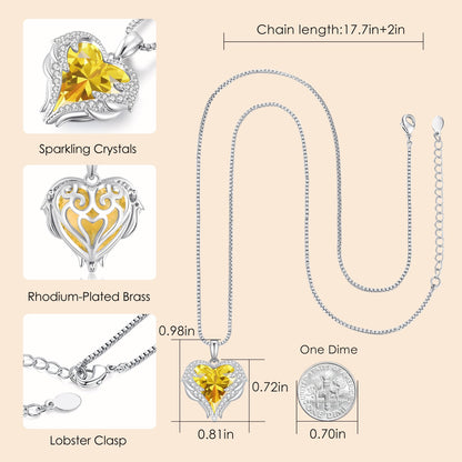 CDE Angel Wings Heart Birthstone Pendant Necklace Gift for Women