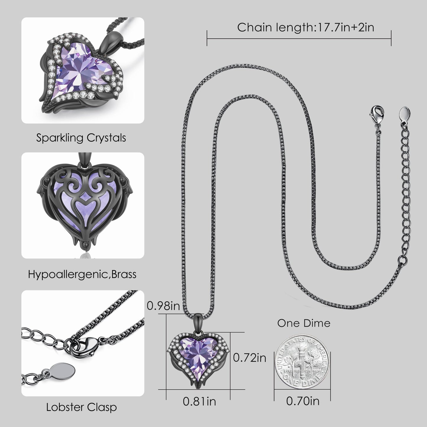 CDE Angel Wings Heart Birthstone Pendant Necklace Gift for Women