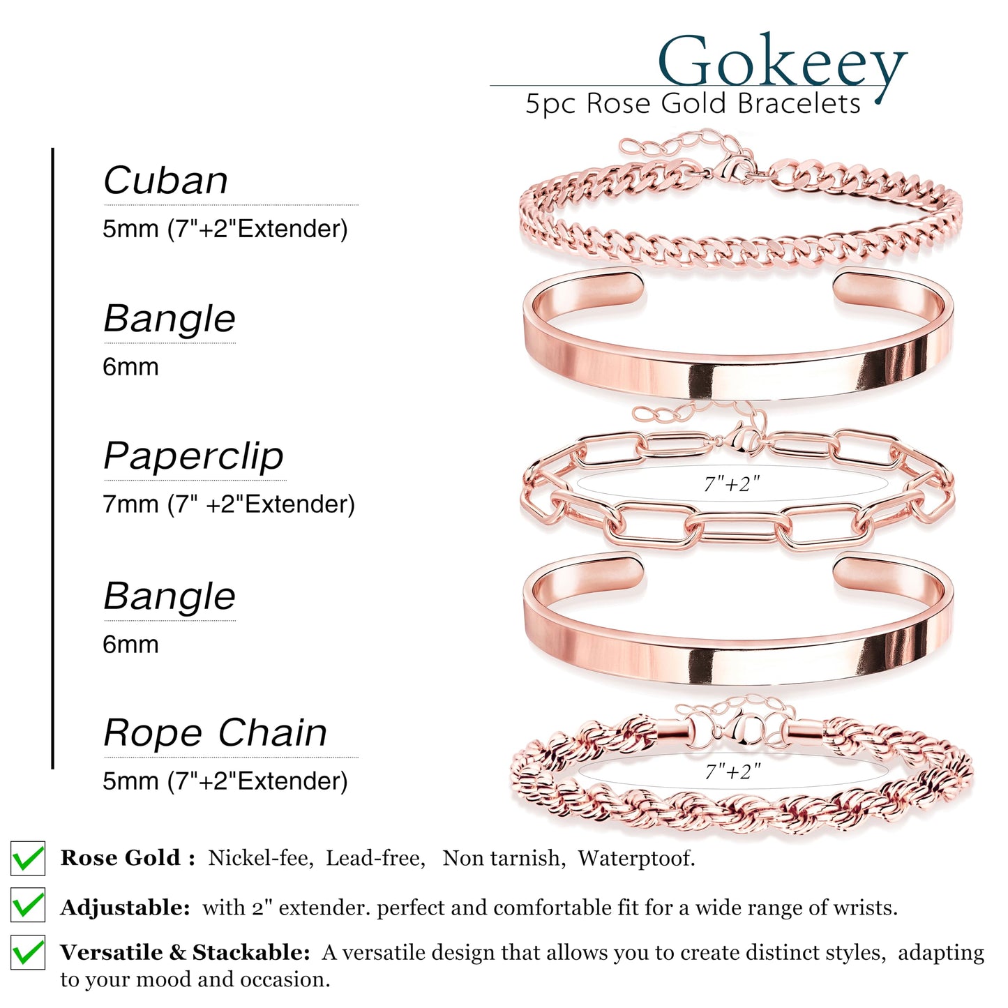 Gokeey Gold Bracelets Set for Women Non Tarnish, Waterproof 14K Gold Plated Sterling Silver Chunky Cuff Bracelet Stackable Gold Bangles Bracelet for Women Trendy Fashion Accessories Tie Knot Cuban Rope Paperclip Beaded Bracelet Stack Jewelry Mothers Day G