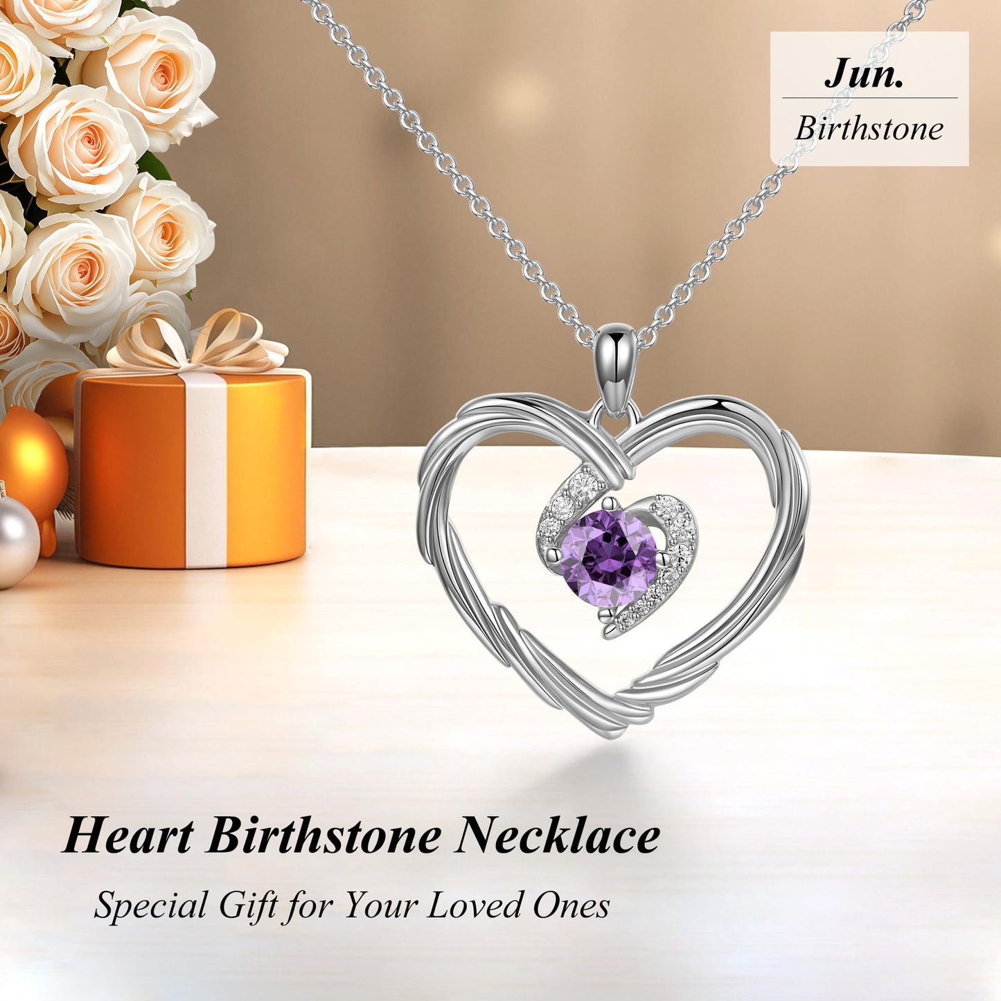18K Gold Heart Birthstone Necklace Gift