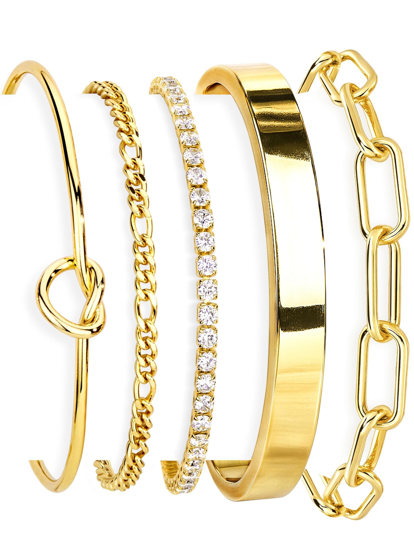 Gokeey Gold Bracelets Set for Women Non Tarnish, Waterproof 14K Gold Plated Sterling Silver Chunky Cuff Bracelet Stackable Gold Bangles Bracelet for Women Trendy Fashion Accessories Tie Knot Cuban Rope Paperclip Beaded Bracelet Stack Jewelry Mothers Day G