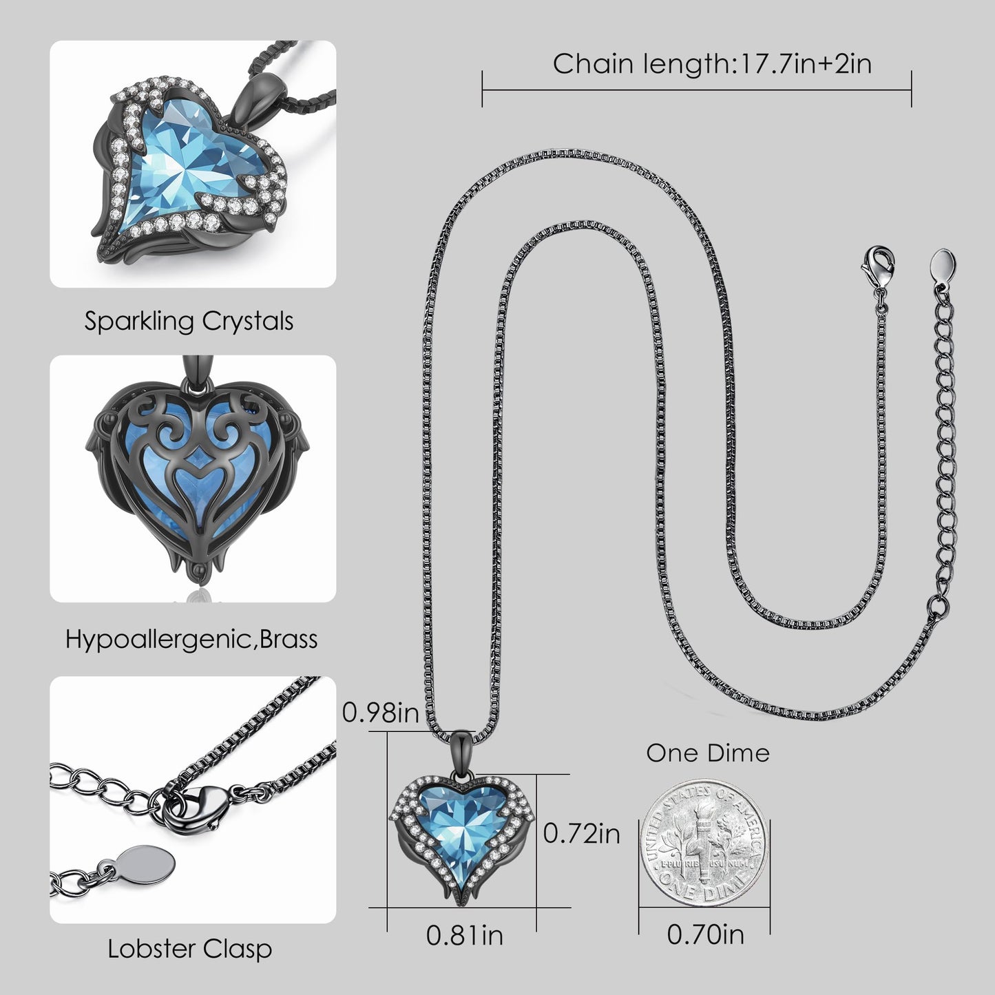 CDE Angel Wings Heart Birthstone Pendant Necklace Gift for Women