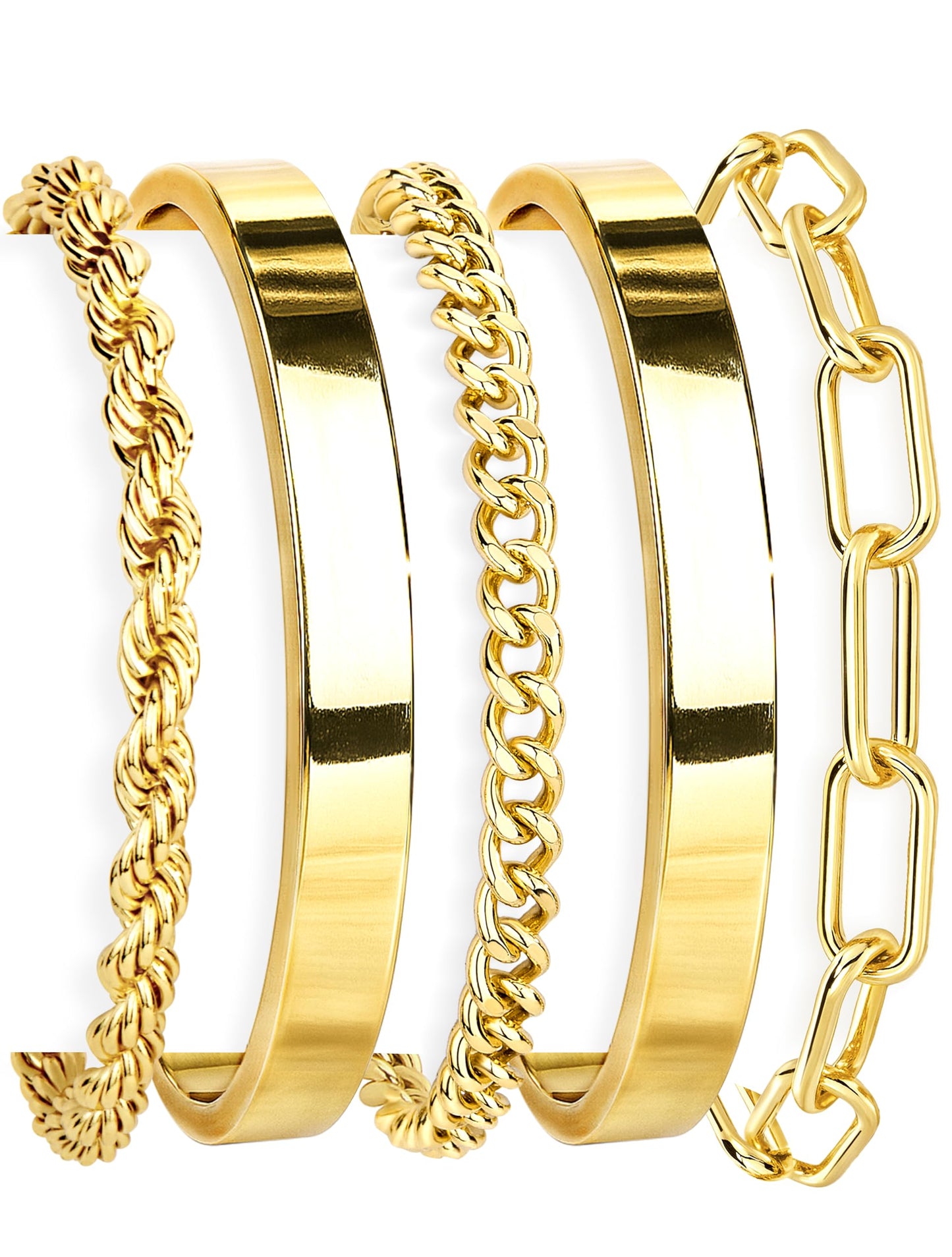 Gokeey Gold Bracelets Set for Women Non Tarnish, Waterproof 14K Gold Plated Sterling Silver Chunky Cuff Bracelet Stackable Gold Bangles Bracelet for Women Trendy Fashion Accessories Tie Knot Cuban Rope Paperclip Beaded Bracelet Stack Jewelry Mothers Day G
