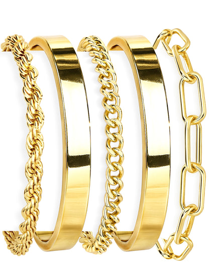 Gokeey Gold Bracelets Set for Women Non Tarnish, Waterproof 14K Gold Plated Sterling Silver Chunky Cuff Bracelet Stackable Gold Bangles Bracelet for Women Trendy Fashion Accessories Tie Knot Cuban Rope Paperclip Beaded Bracelet Stack Jewelry Mothers Day G