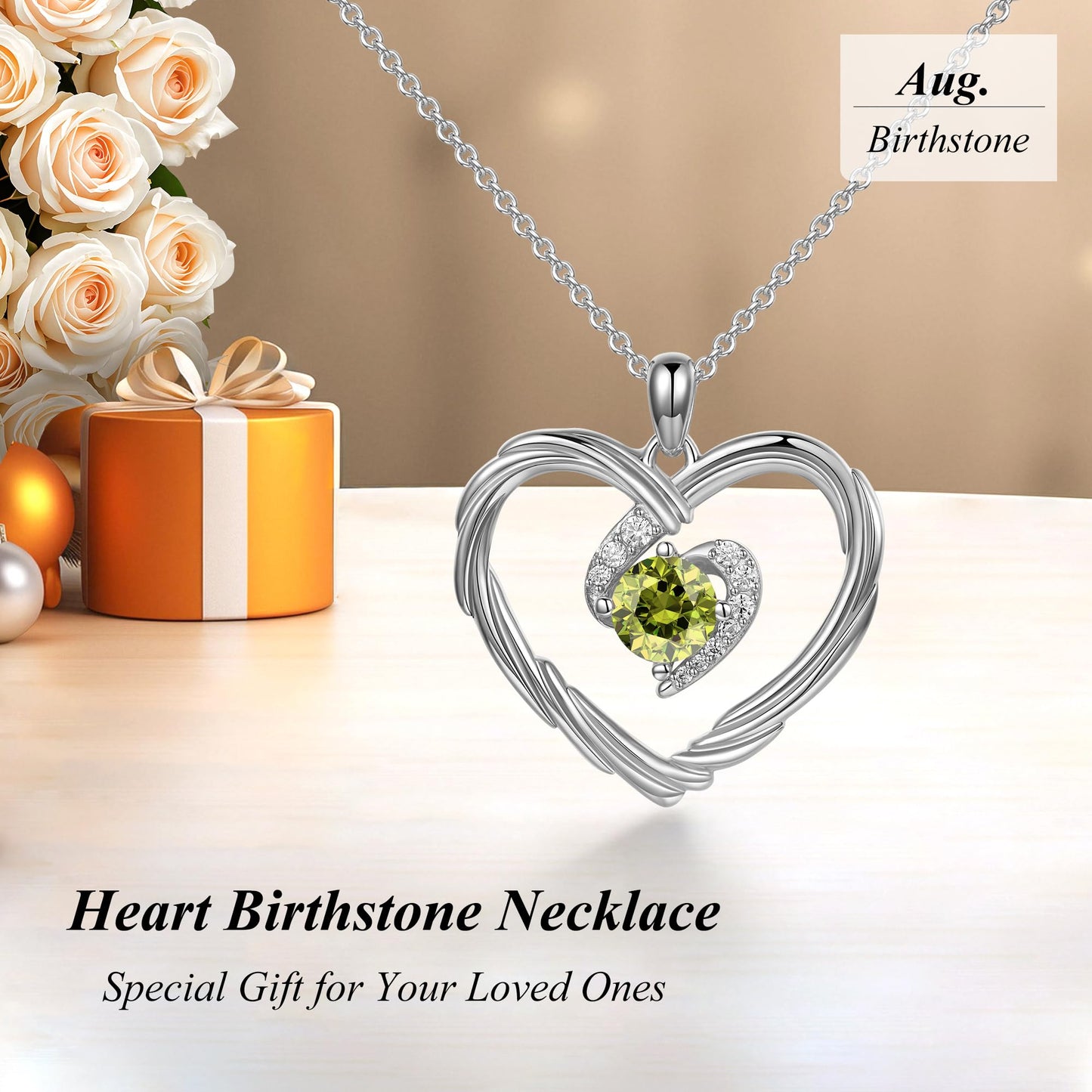 18K Gold Heart Birthstone Necklace Gift