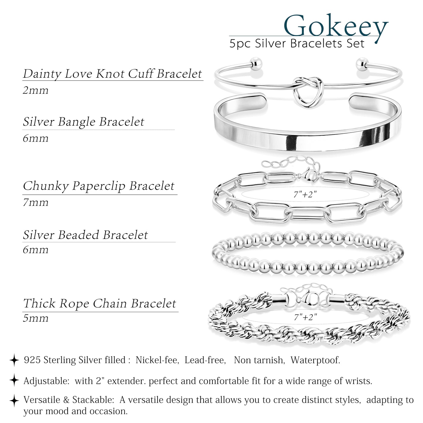 Gokeey Gold Bracelets Set for Women Non Tarnish, Waterproof 14K Gold Plated Sterling Silver Chunky Cuff Bracelet Stackable Gold Bangles Bracelet for Women Trendy Fashion Accessories Tie Knot Cuban Rope Paperclip Beaded Bracelet Stack Jewelry Mothers Day G