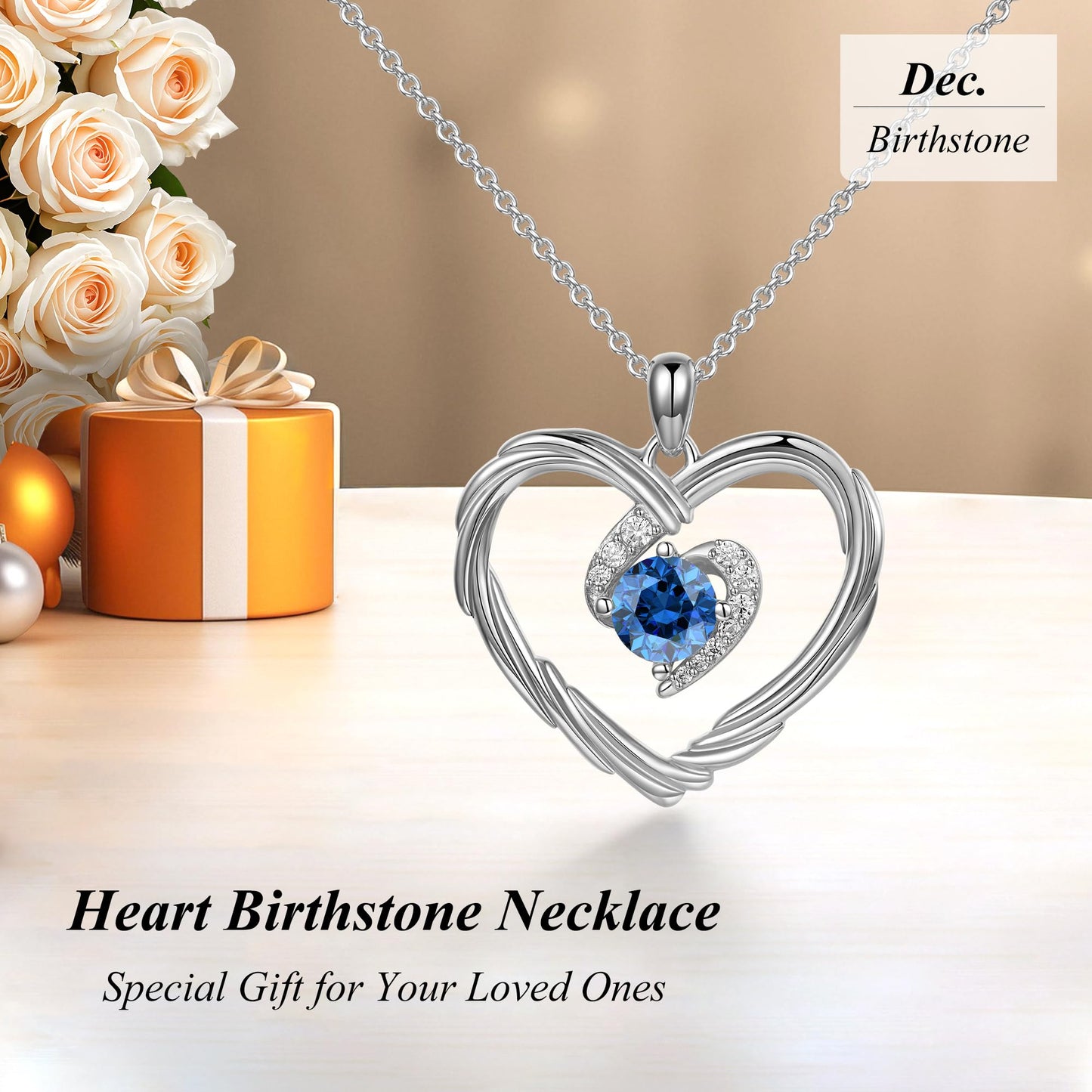 18K Gold Heart Birthstone Necklace Gift