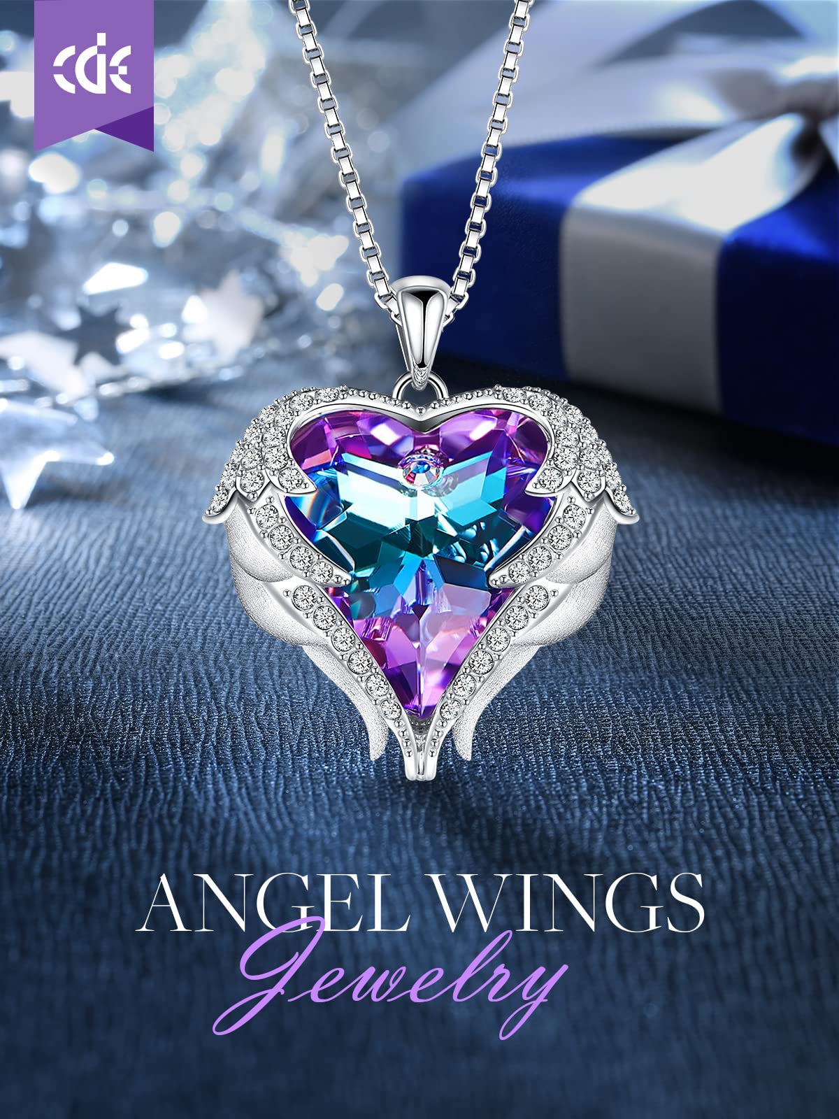 CDE Angel Wings Heart Birthstone Pendant Necklace Gift for Women