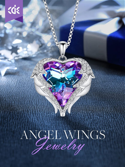 CDE Angel Wings Heart Birthstone Pendant Necklace Gift for Women