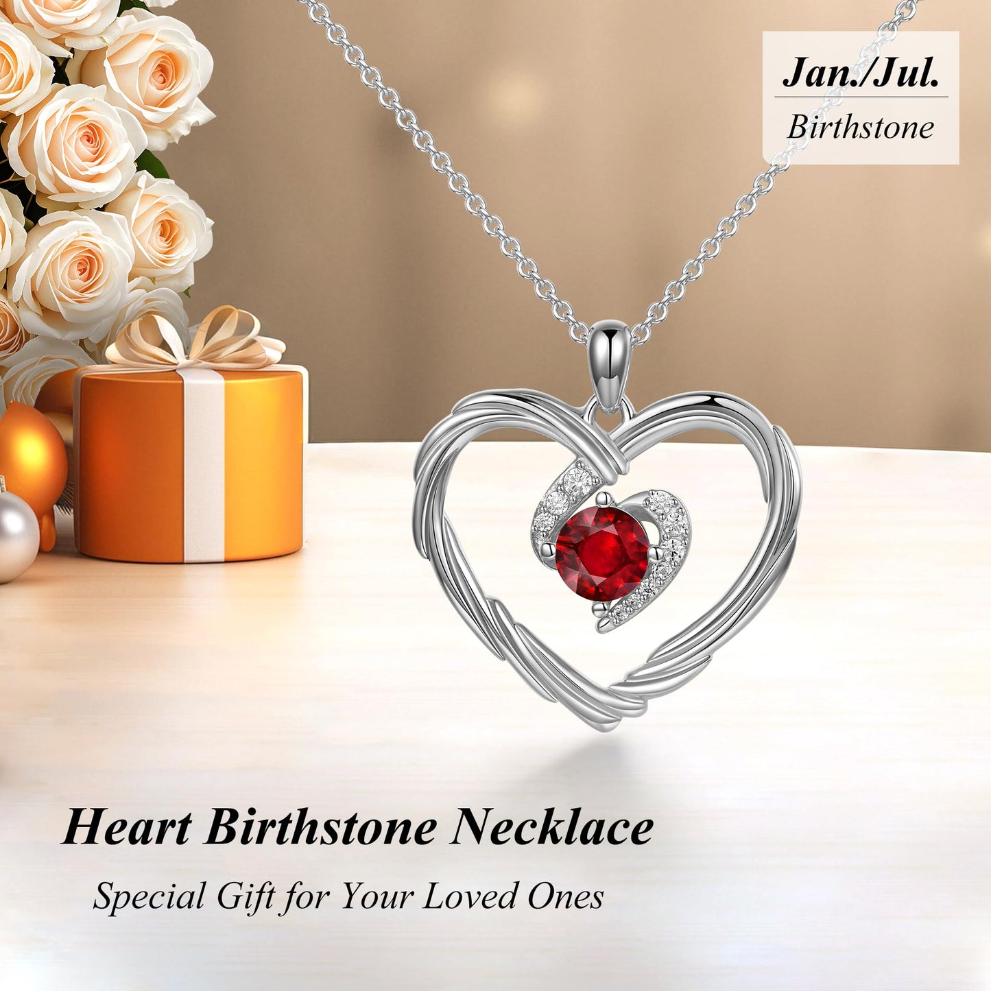18K Gold Heart Birthstone Necklace Gift