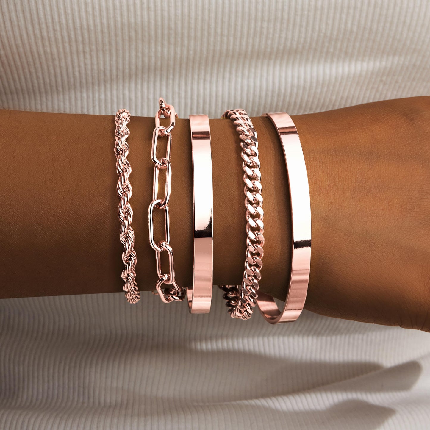 Gokeey Gold Bracelets Set for Women Non Tarnish, Waterproof 14K Gold Plated Sterling Silver Chunky Cuff Bracelet Stackable Gold Bangles Bracelet for Women Trendy Fashion Accessories Tie Knot Cuban Rope Paperclip Beaded Bracelet Stack Jewelry Mothers Day G