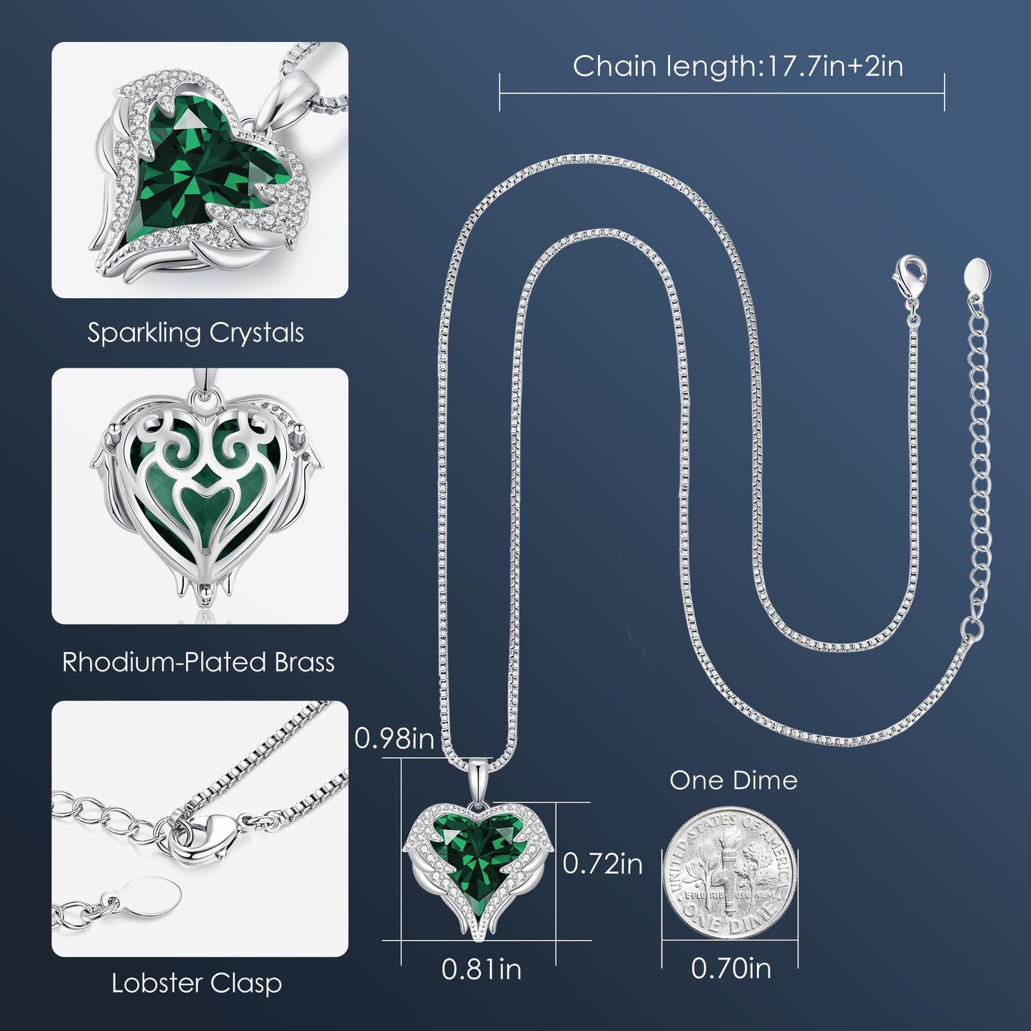 CDE Angel Wings Heart Birthstone Pendant Necklace Gift for Women