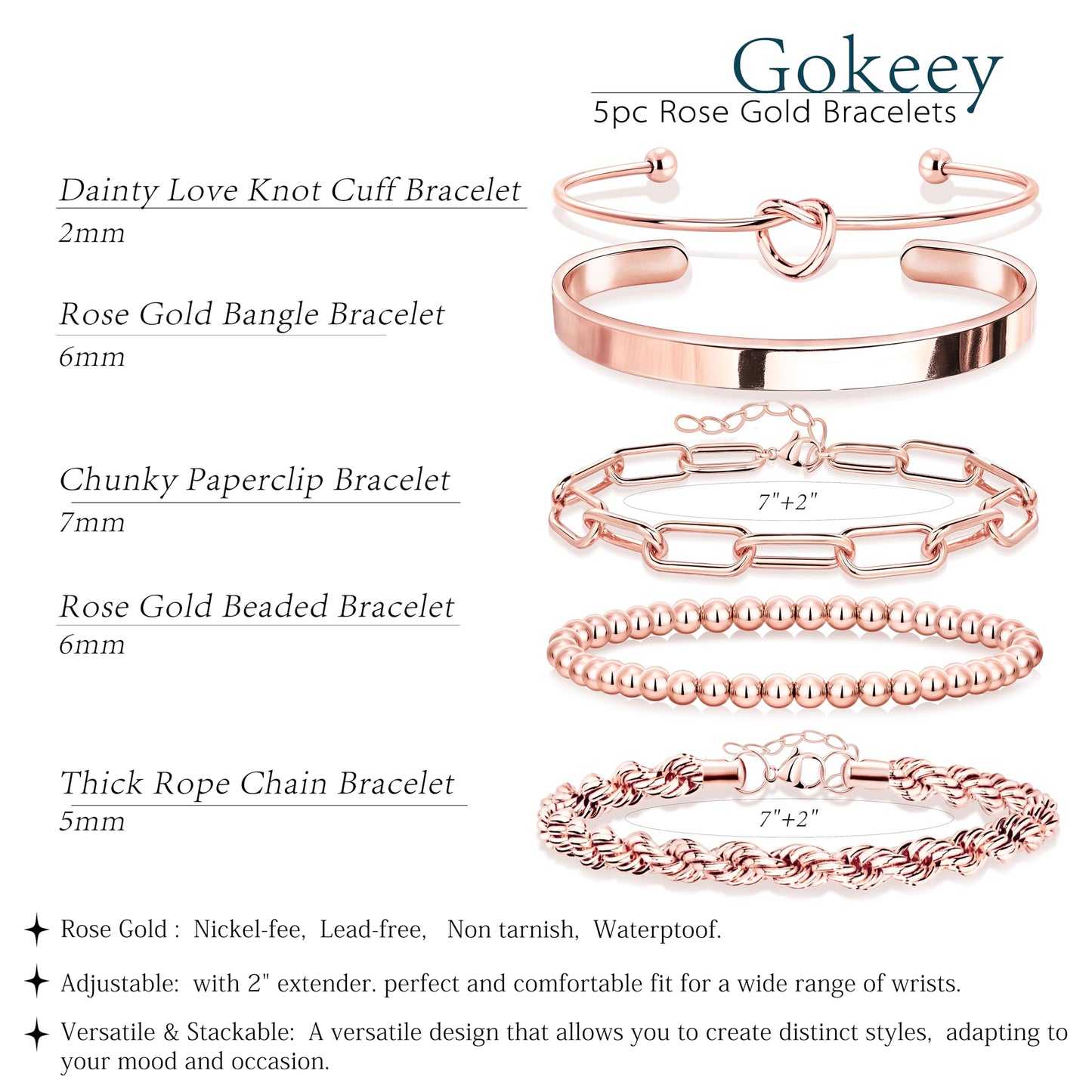 Gokeey Gold Bracelets Set for Women Non Tarnish, Waterproof 14K Gold Plated Sterling Silver Chunky Cuff Bracelet Stackable Gold Bangles Bracelet for Women Trendy Fashion Accessories Tie Knot Cuban Rope Paperclip Beaded Bracelet Stack Jewelry Mothers Day G