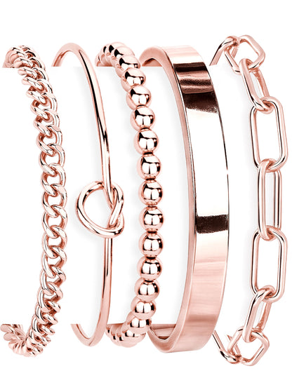 Gokeey Gold Bracelets Set for Women Non Tarnish, Waterproof 14K Gold Plated Sterling Silver Chunky Cuff Bracelet Stackable Gold Bangles Bracelet for Women Trendy Fashion Accessories Tie Knot Cuban Rope Paperclip Beaded Bracelet Stack Jewelry Mothers Day G