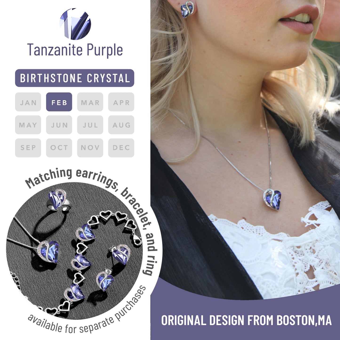 Leafael Gift Necklaces for Women, Infinity Love Birthstone Heart Crystal Pendant, Birthday Anniversary Jewelry for Wife, Mom, and Her, Silver Plated, 18" + 2" Adjustable Chain