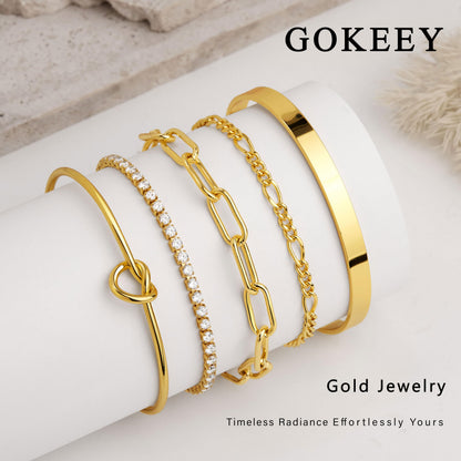 Gokeey Gold Bracelets Set for Women Non Tarnish, Waterproof 14K Gold Plated Sterling Silver Chunky Cuff Bracelet Stackable Gold Bangles Bracelet for Women Trendy Fashion Accessories Tie Knot Cuban Rope Paperclip Beaded Bracelet Stack Jewelry Mothers Day G