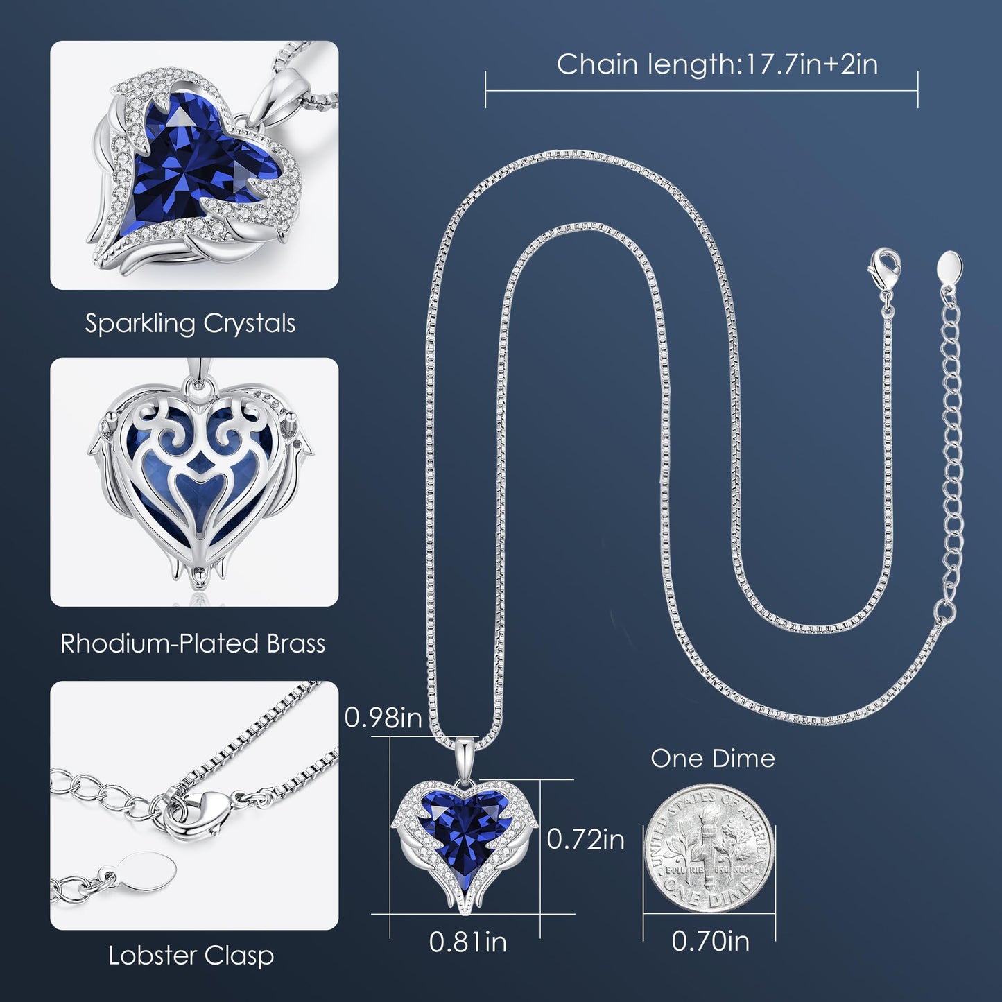 CDE Angel Wings Heart Birthstone Pendant Necklace Gift for Women