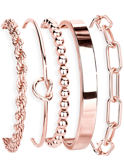 Gokeey Gold Bracelets Set for Women Non Tarnish, Waterproof 14K Gold Plated Sterling Silver Chunky Cuff Bracelet Stackable Gold Bangles Bracelet for Women Trendy Fashion Accessories Tie Knot Cuban Rope Paperclip Beaded Bracelet Stack Jewelry Mothers Day G