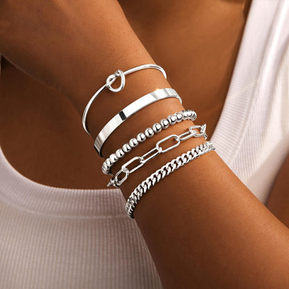 Gokeey Gold Bracelets Set for Women Non Tarnish, Waterproof 14K Gold Plated Sterling Silver Chunky Cuff Bracelet Stackable Gold Bangles Bracelet for Women Trendy Fashion Accessories Tie Knot Cuban Rope Paperclip Beaded Bracelet Stack Jewelry Mothers Day G