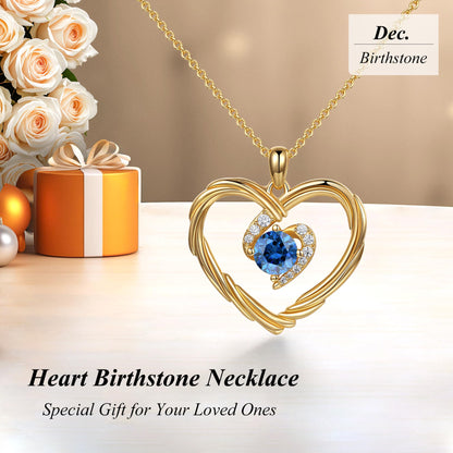 18K Gold Heart Birthstone Necklace Gift