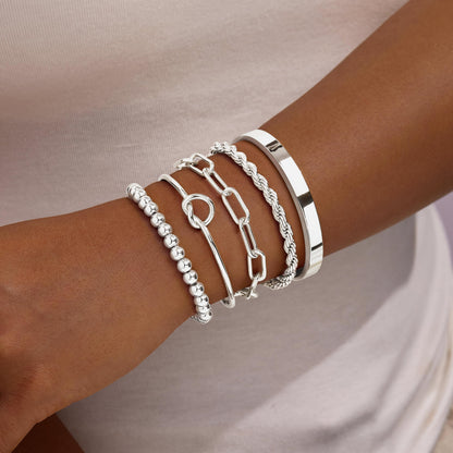 Gokeey Gold Bracelets Set for Women Non Tarnish, Waterproof 14K Gold Plated Sterling Silver Chunky Cuff Bracelet Stackable Gold Bangles Bracelet for Women Trendy Fashion Accessories Tie Knot Cuban Rope Paperclip Beaded Bracelet Stack Jewelry Mothers Day G