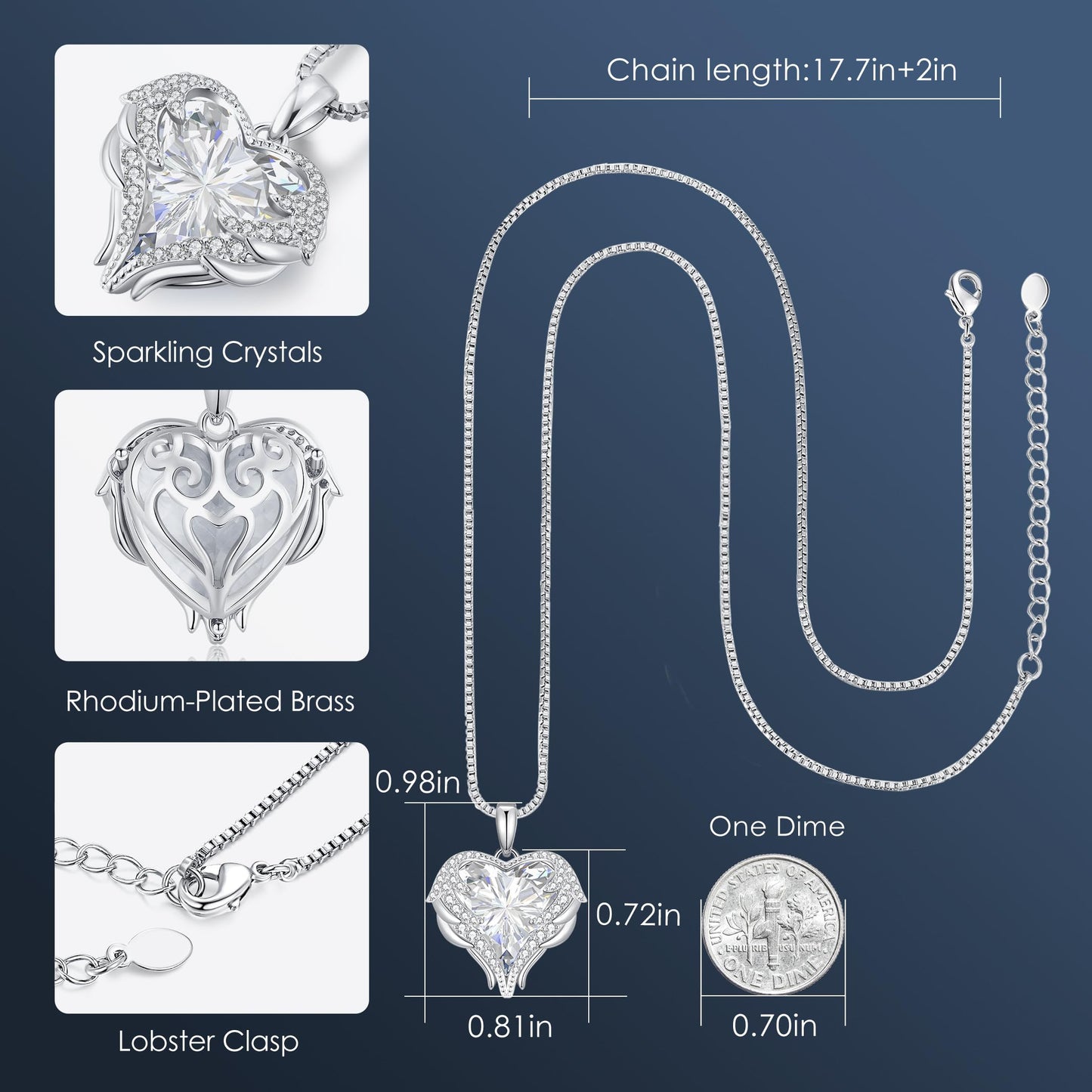 CDE Angel Wings Heart Birthstone Pendant Necklace Gift for Women