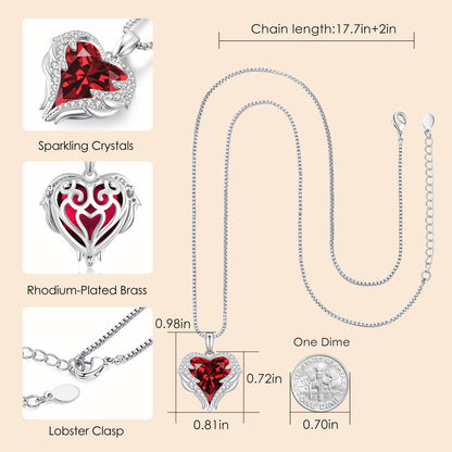 CDE Angel Wings Heart Birthstone Pendant Necklace Gift for Women
