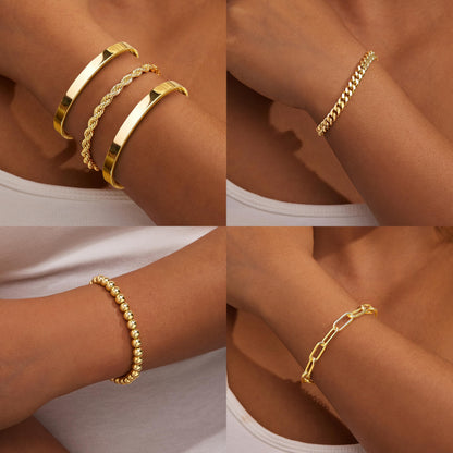 Gokeey Gold Bracelets Set for Women Non Tarnish, Waterproof 14K Gold Plated Sterling Silver Chunky Cuff Bracelet Stackable Gold Bangles Bracelet for Women Trendy Fashion Accessories Tie Knot Cuban Rope Paperclip Beaded Bracelet Stack Jewelry Mothers Day G