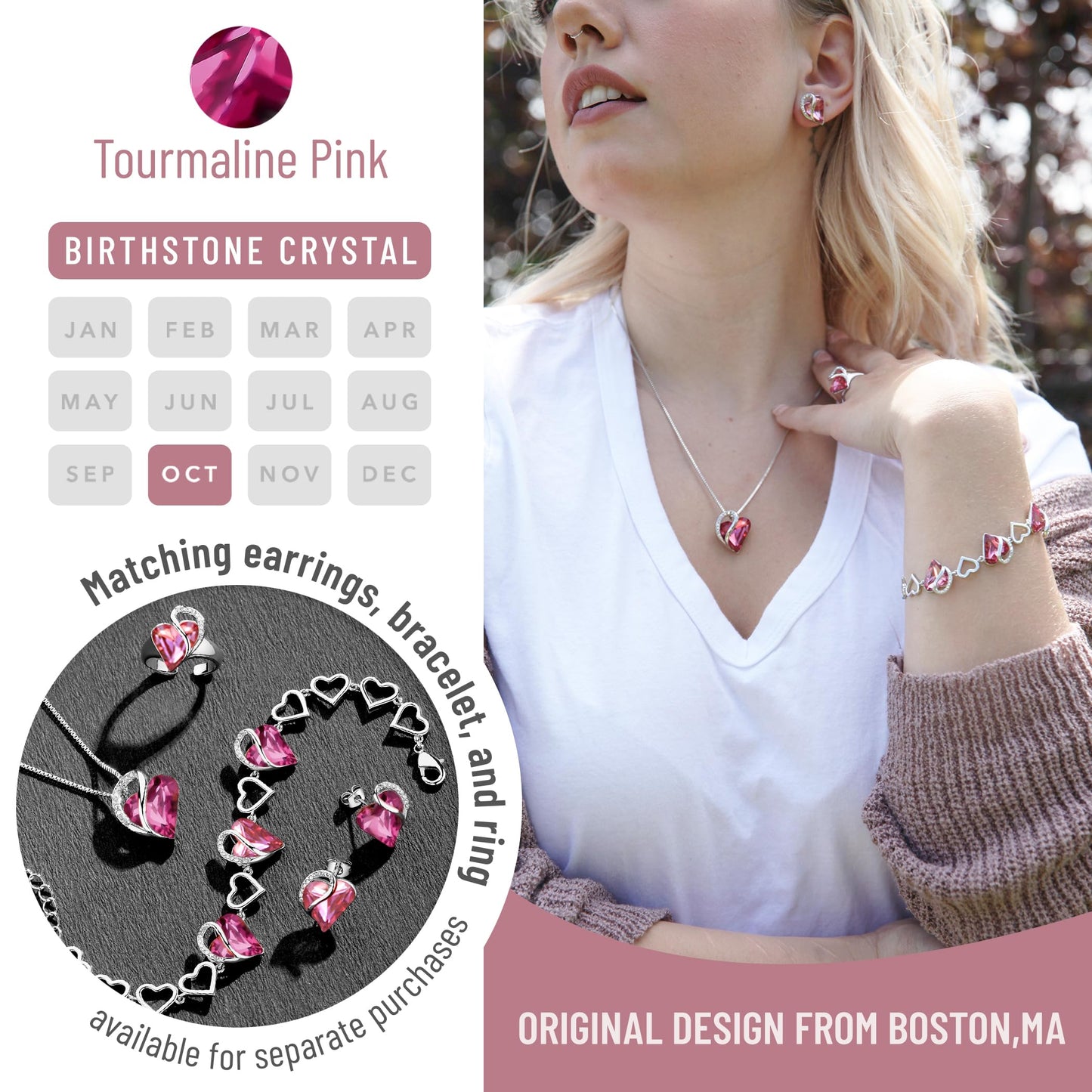 Leafael Gift Necklaces for Women, Infinity Love Birthstone Heart Crystal Pendant, Birthday Anniversary Jewelry for Wife, Mom, and Her, Silver Plated, 18" + 2" Adjustable Chain