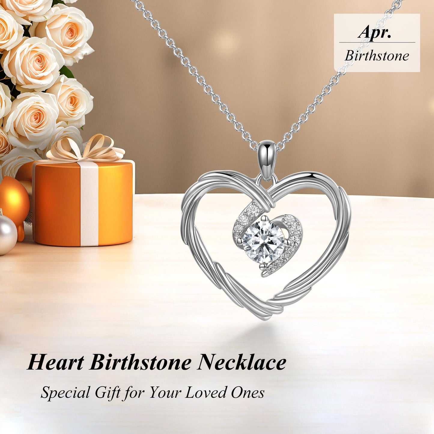 18K Gold Heart Birthstone Necklace Gift