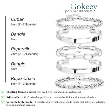 Gokeey Gold Bracelets Set for Women Non Tarnish, Waterproof 14K Gold Plated Sterling Silver Chunky Cuff Bracelet Stackable Gold Bangles Bracelet for Women Trendy Fashion Accessories Tie Knot Cuban Rope Paperclip Beaded Bracelet Stack Jewelry Mothers Day G