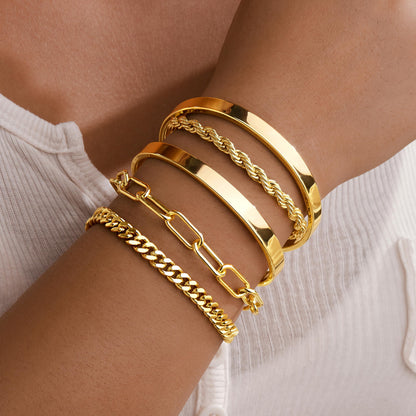 Gokeey Gold Bracelets Set for Women Non Tarnish, Waterproof 14K Gold Plated Sterling Silver Chunky Cuff Bracelet Stackable Gold Bangles Bracelet for Women Trendy Fashion Accessories Tie Knot Cuban Rope Paperclip Beaded Bracelet Stack Jewelry Mothers Day G