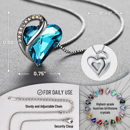 Leafael Gift Necklaces for Women, Infinity Love Birthstone Heart Crystal Pendant, Birthday Anniversary Jewelry for Wife, Mom, and Her, Silver Plated, 18" + 2" Adjustable Chain
