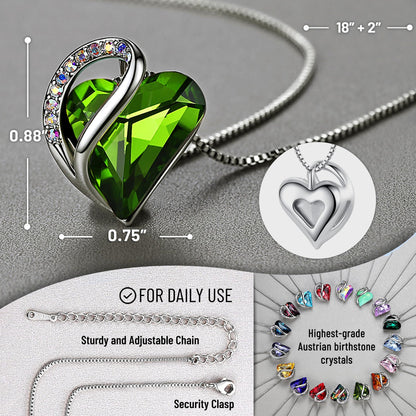 Leafael Gift Necklaces for Women, Infinity Love Birthstone Heart Crystal Pendant, Birthday Anniversary Jewelry for Wife, Mom, and Her, Silver Plated, 18" + 2" Adjustable Chain