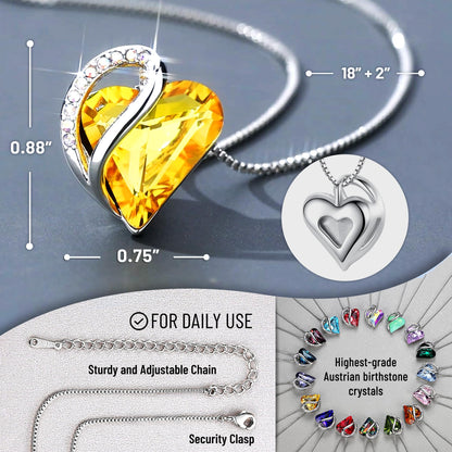 Leafael Gift Necklaces for Women, Infinity Love Birthstone Heart Crystal Pendant, Birthday Anniversary Jewelry for Wife, Mom, and Her, Silver Plated, 18" + 2" Adjustable Chain