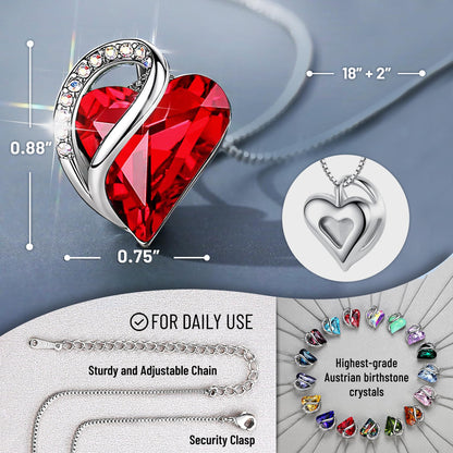 Leafael Gift Necklaces for Women, Infinity Love Birthstone Heart Crystal Pendant, Birthday Anniversary Jewelry for Wife, Mom, and Her, Silver Plated, 18" + 2" Adjustable Chain
