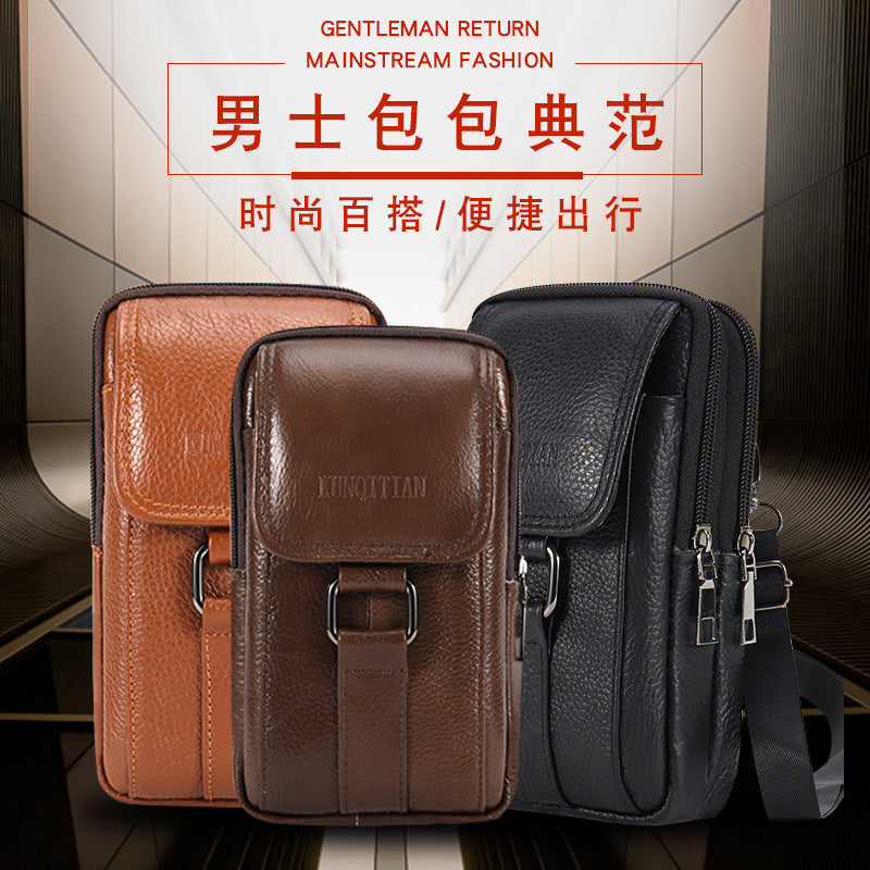 Leather Men's Mobile Phone Bag Multifunctional Waist Bag