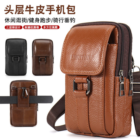 Leather Men's Mobile Phone Bag Multifunctional Waist Bag