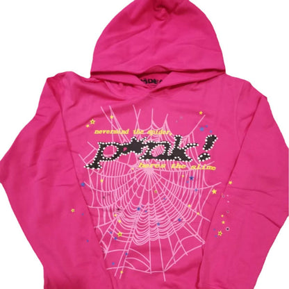 European and american style trendy spiderweb hip-hop singer letter print hoodie sweatshirt and sweatpants set