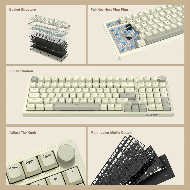 AK992 Wired Mechanical Keyboard 98-Key Full Layout Hot-Swap USB Gaming Keyboard Multimedia Key Knob for Desktop PC Laptop - Malachi Wallace boutique