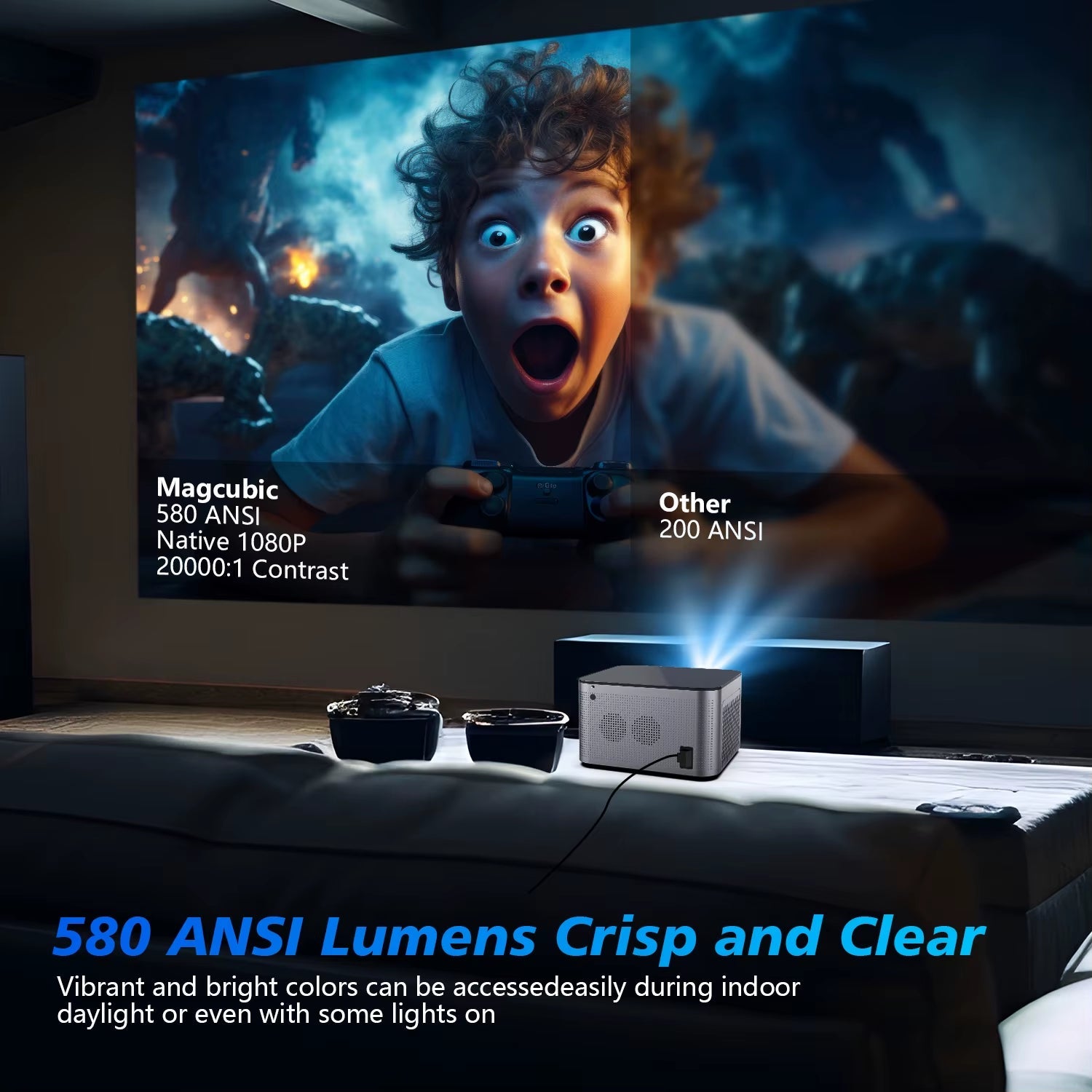 Android 11 4K Smart Projector 580ANSI 1920*1080P Full HD Wifi6 BT5.0 Allwinner H713 Voice Control Home Cinema Theater - Malachi Wallace boutique