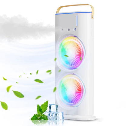 BreezeGlow™ 2-in-1 Dual Mist Cooling Fan – Chill, Hydrate & Light Up Your Space - Malachi Wallace boutique