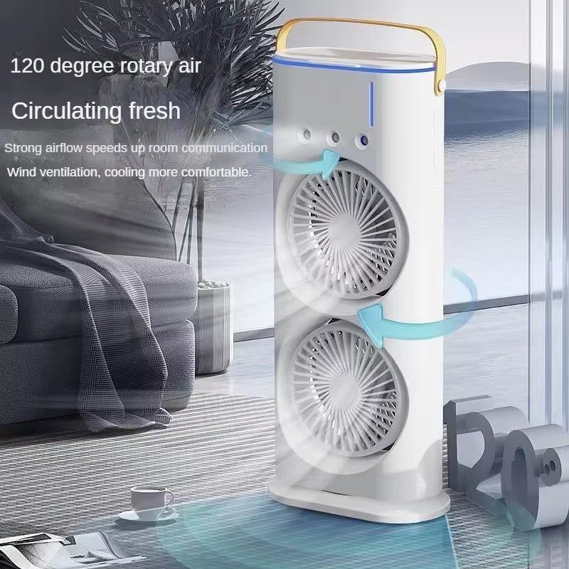 BreezeGlow™ 2-in-1 Dual Mist Cooling Fan – Chill, Hydrate & Light Up Your Space - Malachi Wallace boutique