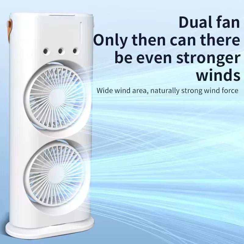 BreezeGlow™ 2-in-1 Dual Mist Cooling Fan – Chill, Hydrate & Light Up Your Space - Malachi Wallace boutique