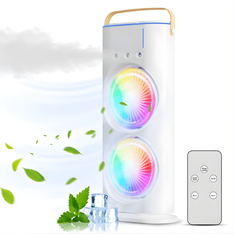BreezeGlow™ 2-in-1 Dual Mist Cooling Fan – Chill, Hydrate & Light Up Your Space - Malachi Wallace boutique