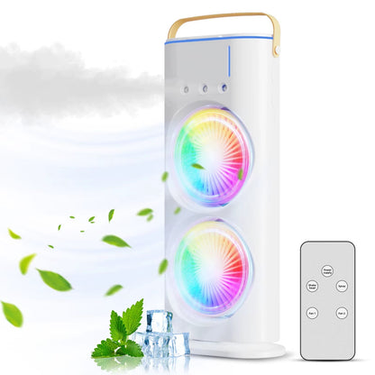 BreezeGlow™ 2-in-1 Dual Mist Cooling Fan – Chill, Hydrate & Light Up Your Space - Malachi Wallace boutique