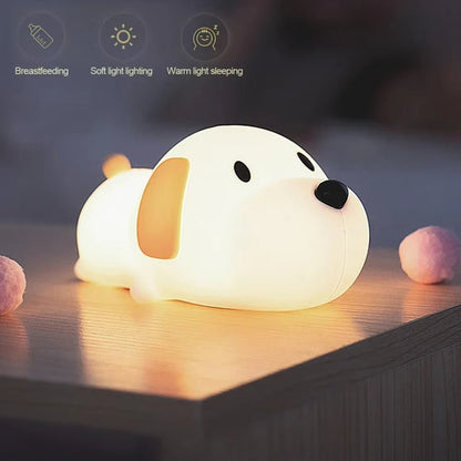Cute Puppy Dog Touch Senor Night Light Silicone Dimmable Atmosphere Lamp Children Kids Holiday Gift Sleeping Bedroom Night Lamps - Malachi Wallace boutique