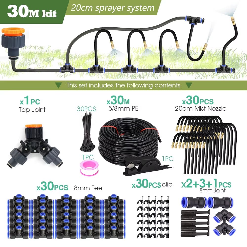 DIY 30M-5M Universal Sprayer Kit – Patio Misting & Cooling System for Garden Irrigation - Malachi Wallace boutique