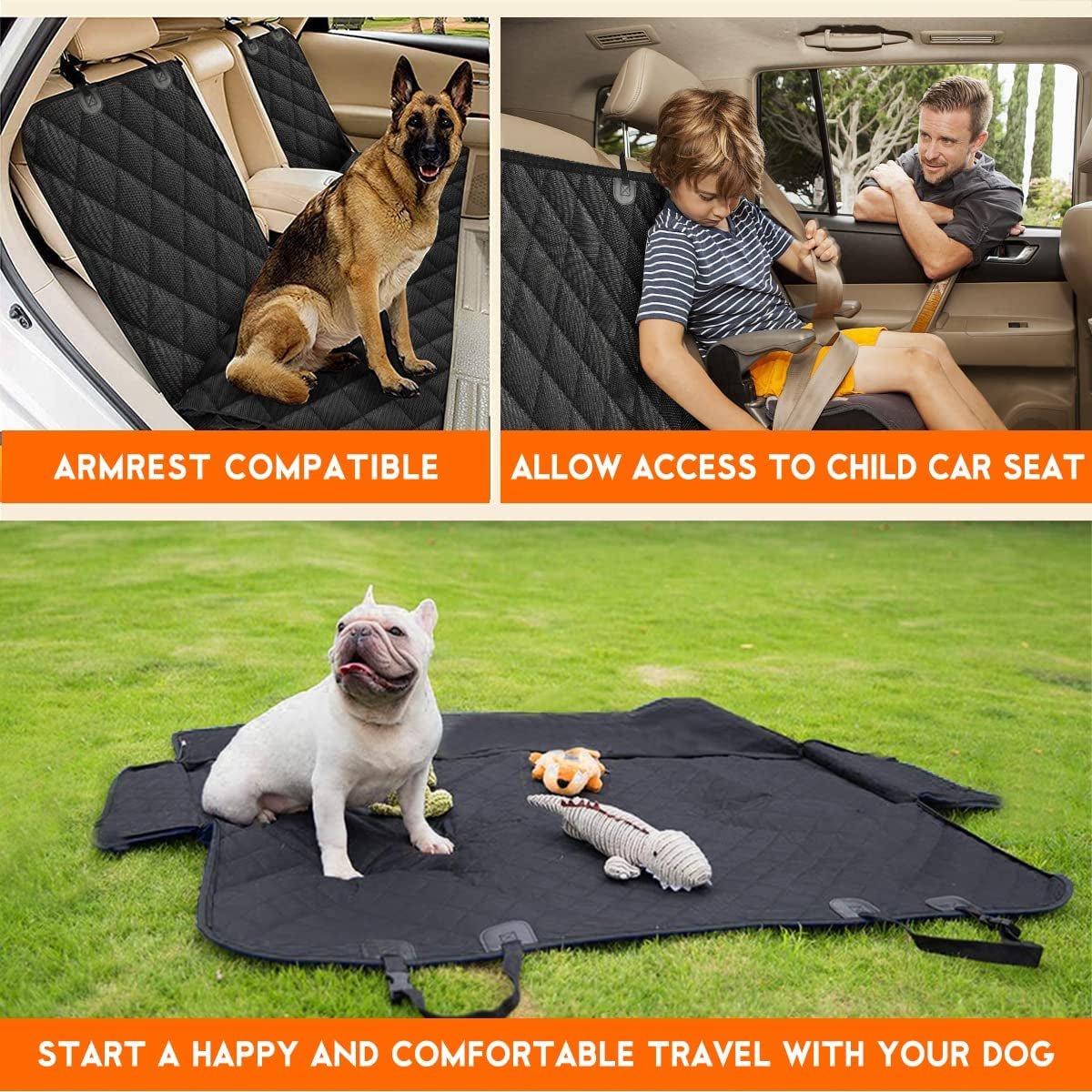 Dog Car Seat Cover, Back Seat Cover for Dogs Pet Car Seat Protector Waterproof Bench Car Seat Cover, Non-Slip Reat Seat Cover Fits Middle Armrest for Most Cars Trucks Suvs - Black - Malachi Wallace boutique